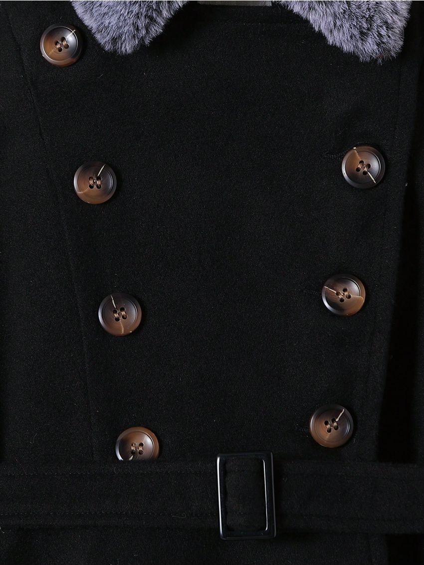 SHEIN Tween Girl Borg Collar Double Breasted Belted Overcoat Without Sweater