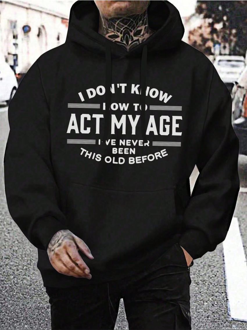 Men's Slogan Print Hooded Sweatshirt