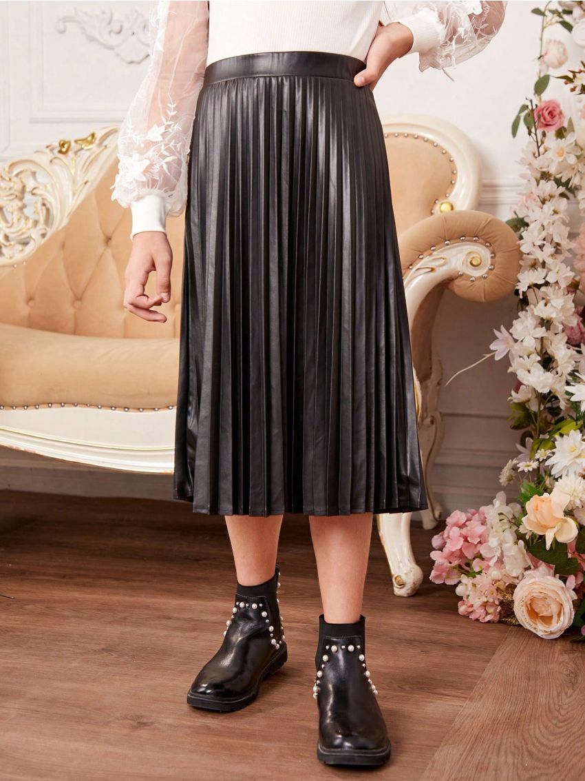 SHEIN Tween Girl 1pc High Waist Pleated Skirt