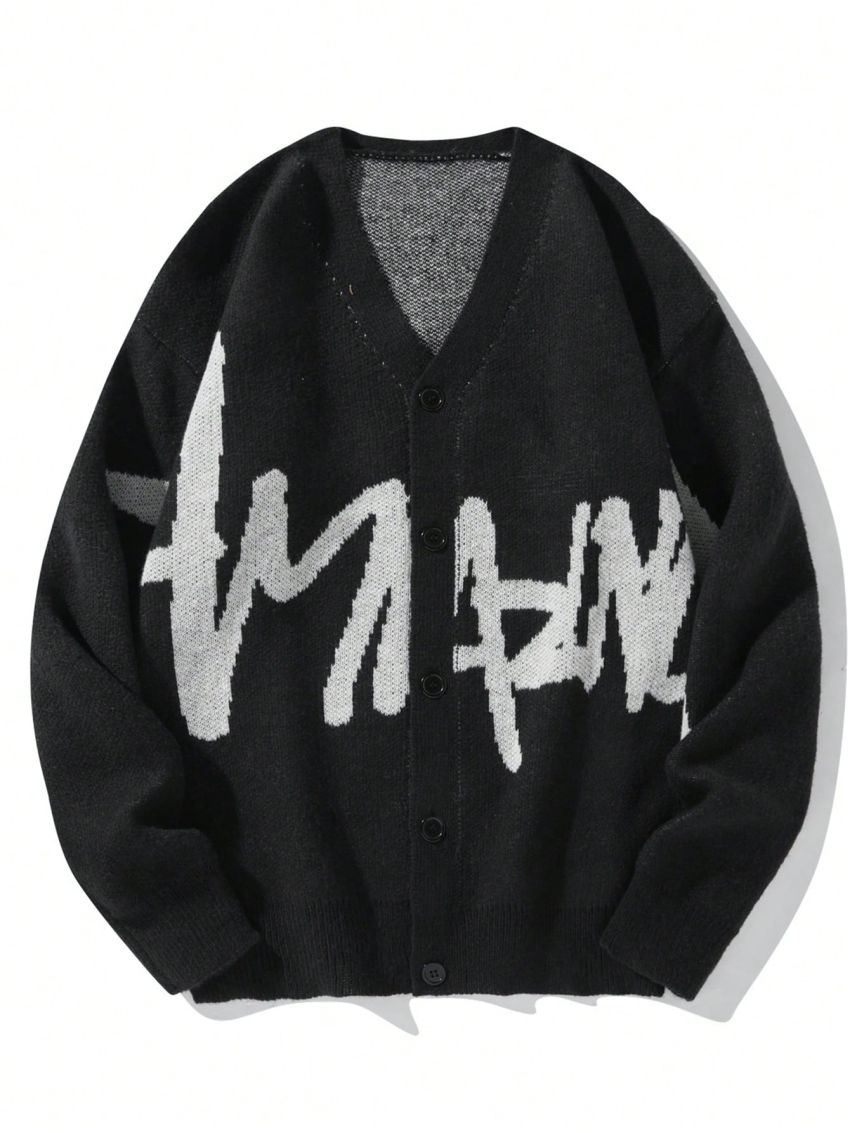 Manfinity Hypemode Men's V-neck Cardigan With Printed Pattern