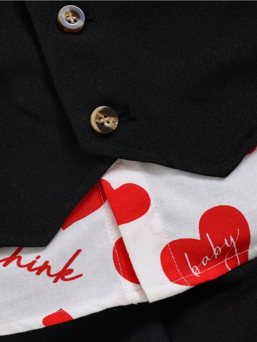 SHEIN Baby Boys' Gentleman Outfits, Heart Pattern Casual Shirt, Solid Color Vest, Shorts, 3pcs/set