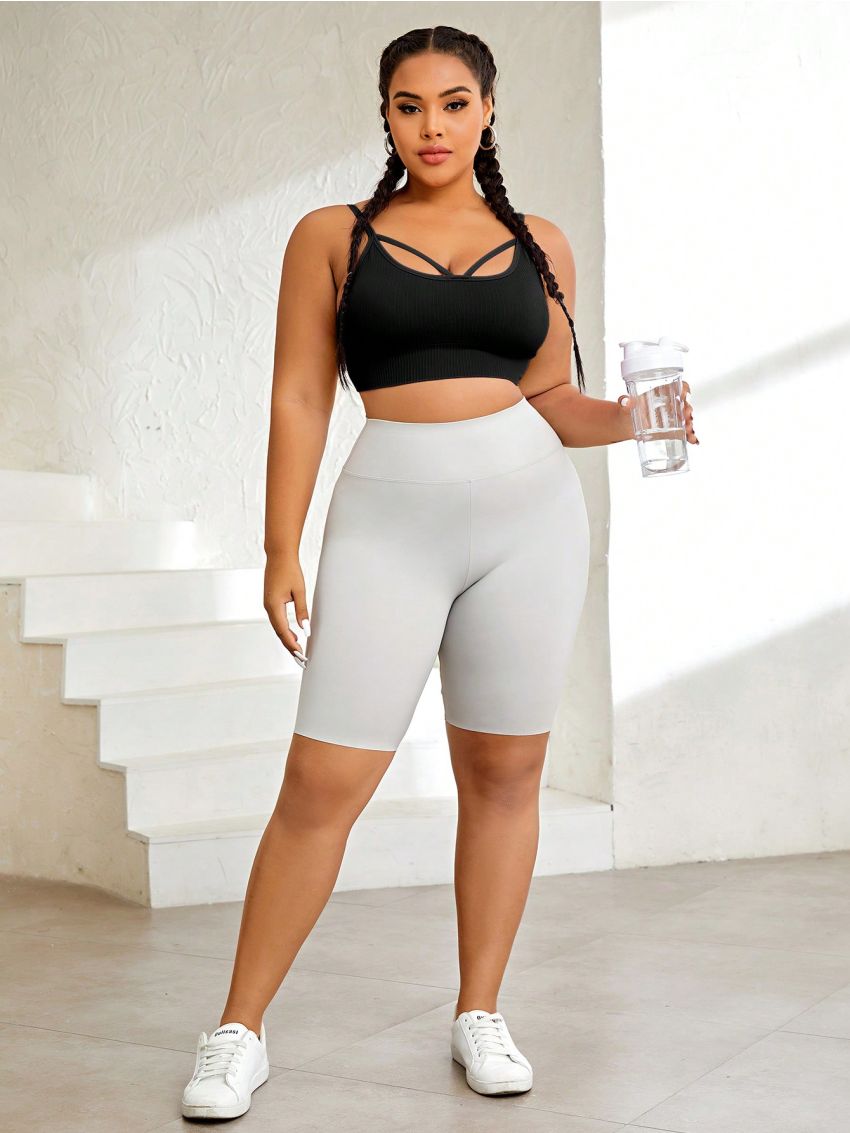 Yoga Basic Plus Size Women'S Sports Bra With Cross Straps