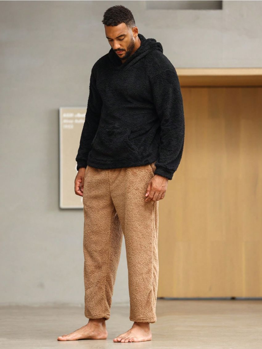 Men Kangaroo Pocket Hooded Teddy Lounge Top