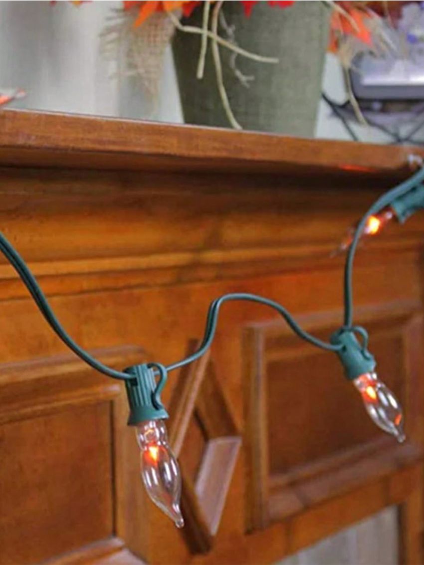 Couah Halloween Lights 10 FT C18 Retro Flickering Flame Lights with 11 Flame Light Bulbs Twinkle Halloween String Lights Indoor and Outdoor Halloween Decoration-Green Wire (1 Spare E12 Base Bulb)