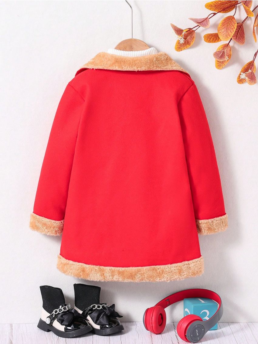 SHEIN Kids FANZEY Young Girl Double Breasted Fuzzy Lined Overcoat