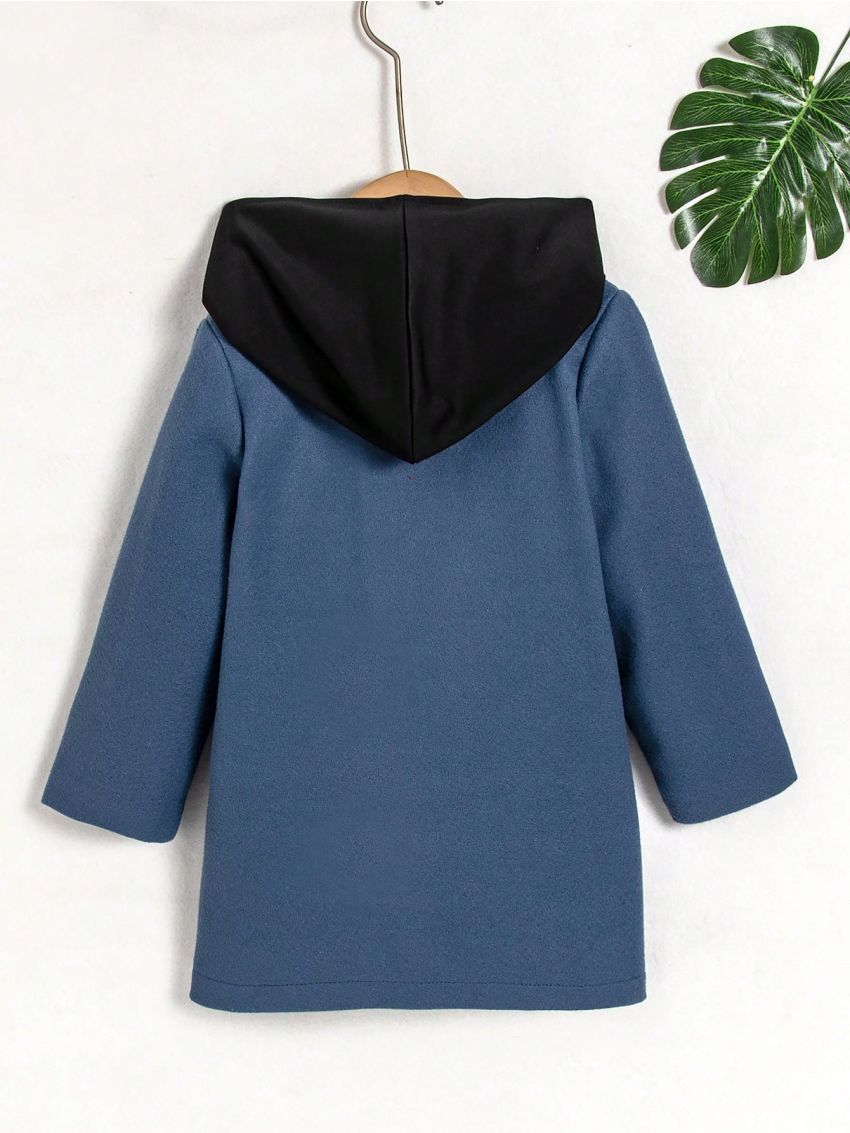 SHEIN Boys (Small) Contrast Color Hooded Woolen Jacket