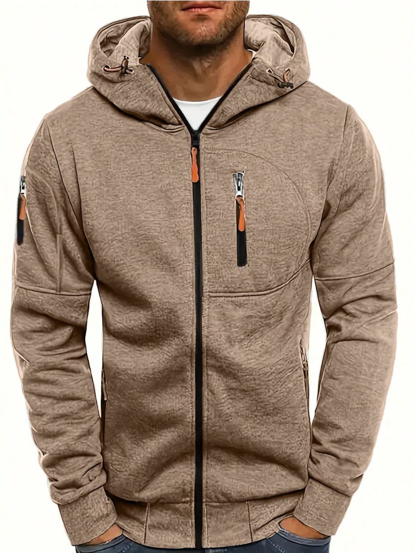 SHEIN Men's Hooded Zip-up Sweatshirt With Front Zipper