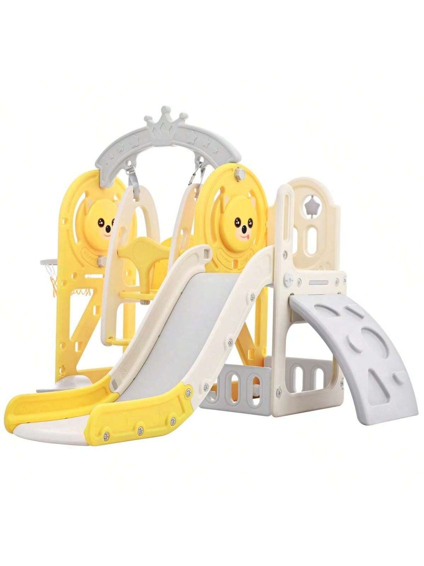 Merax Toddler Slide and Swing Set 5 in 1, Kids Playground Climber Slide Playset with Basketball Hoop Freestanding Combination for Babies Indoor & Outdoor