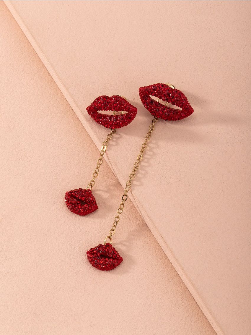 Lips Charm Mismatched Drop Earrings