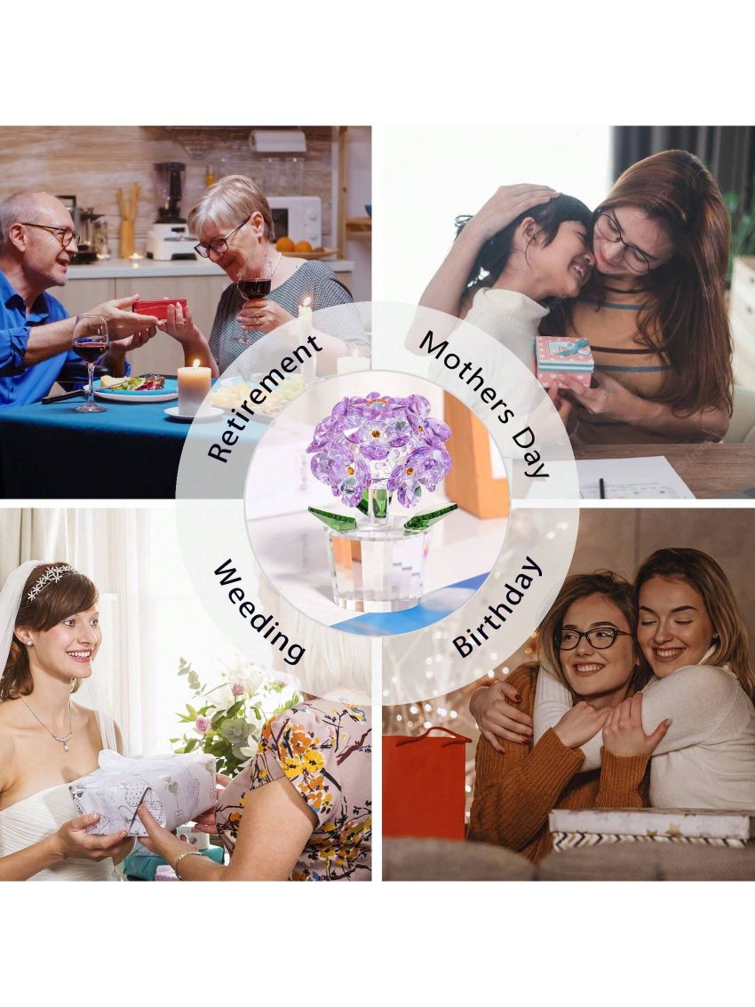 Crystal Hydrangea Artificial Flowers for Decoration Purple Faux Hydrangea Flowers Decor Glass Flowers Figurines Indoor Home Decor Collectibles Crystal Gifts for Women