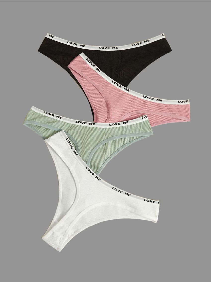 Yoga Basic 4pack Four-Way Stretch Contrast Letter Tape Sports Brief