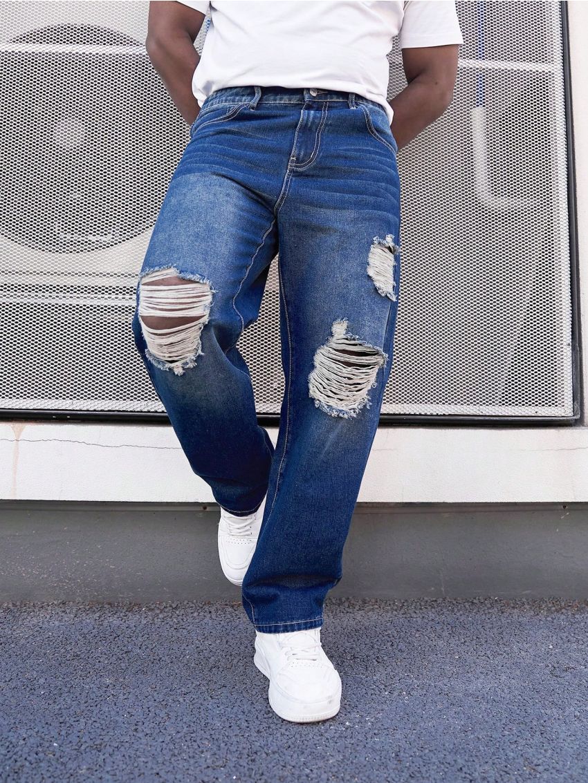 Men's Plus Size Distressed Jeans