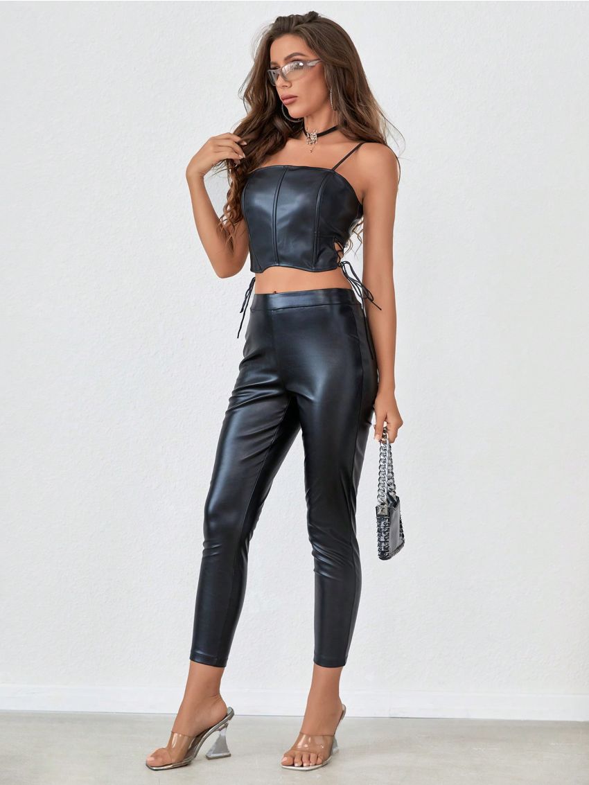 Lace Up Side Crop Cami Top