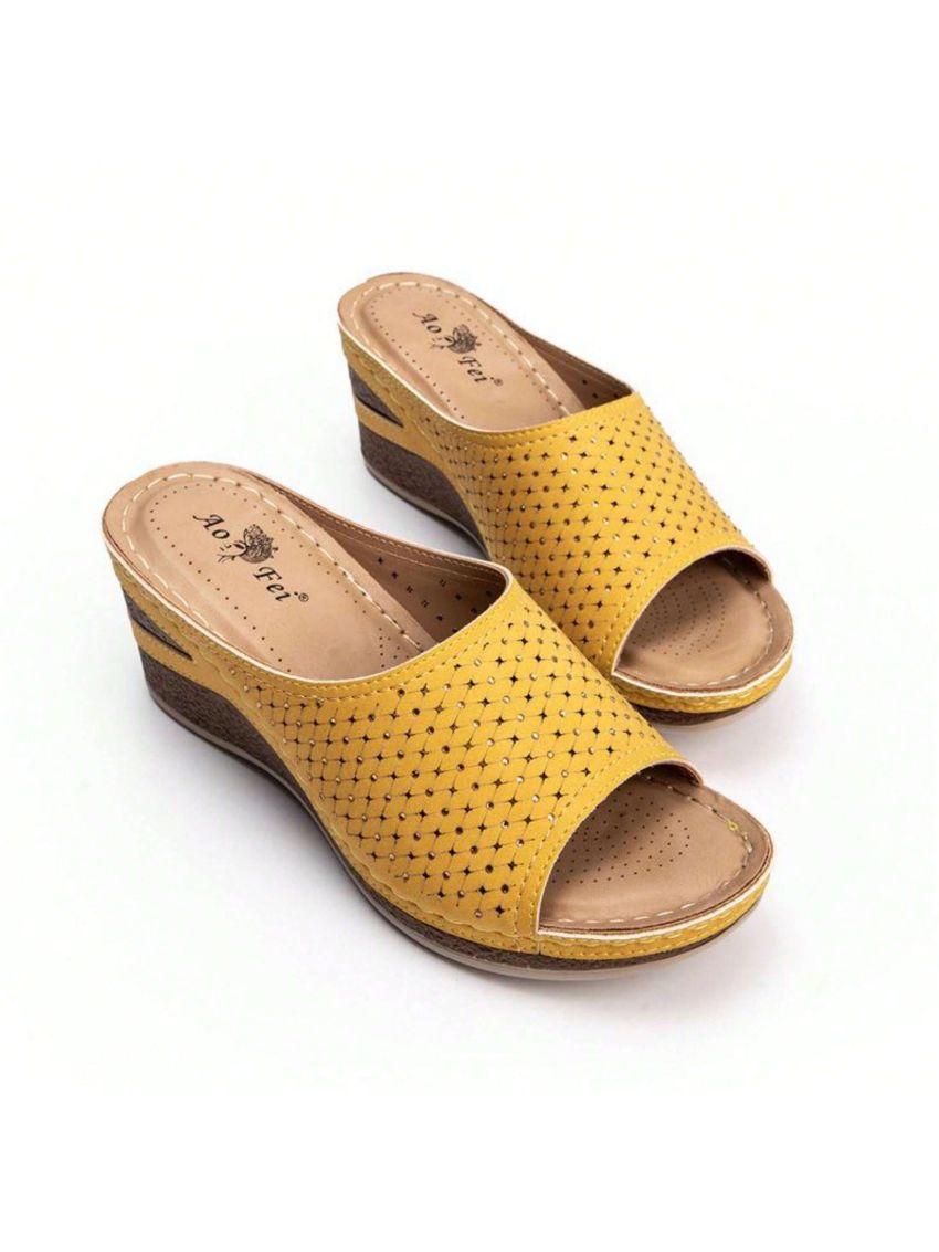 Women's Vintage Stitching Open Toe Fish Mouth Orthopedic Sandals Slope Heel Thick Bottom Slip On Wedge Slippers Arch Support Casual Comfortable Sandals