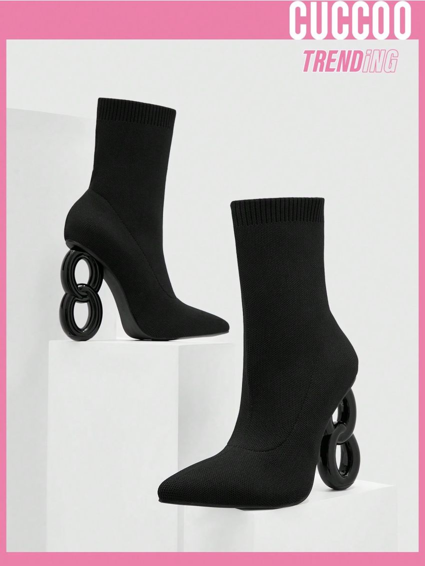 CUCCOO Trending Women Minimalist Sock Boots, Fabric Sculptural Heeled Fashion Boots