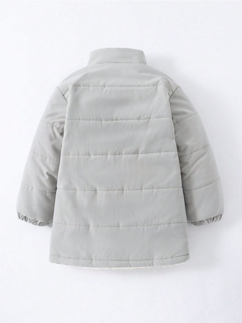 Young Boy Slant Pockets Plush Lined Puffer Coat