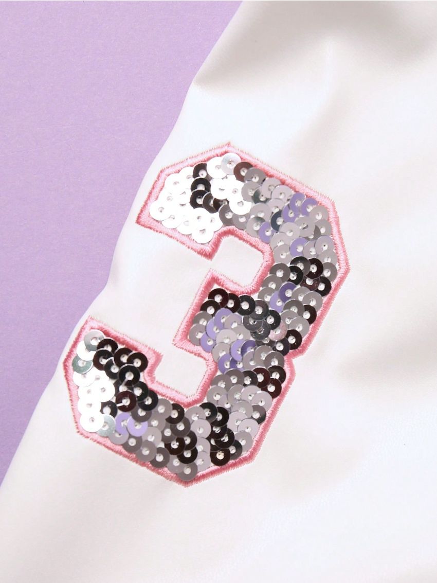 Girls' Sequined Number Embroidery Baseball Jacket