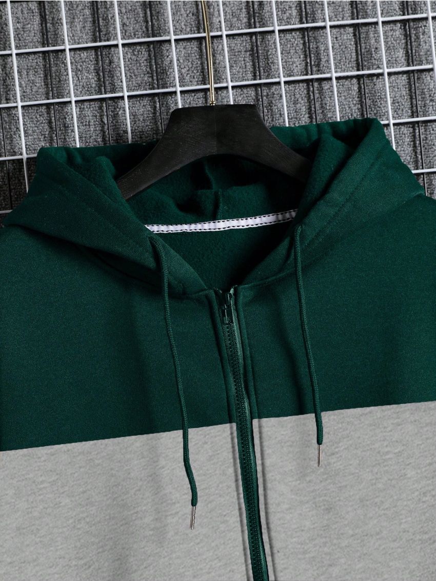 Men's Colorblock Zip Up Hoodie With Drawstring