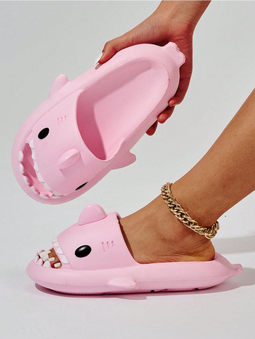 Fashionable And Fun Shark Design Thick Soled One-piece Molded Plastic Slippers