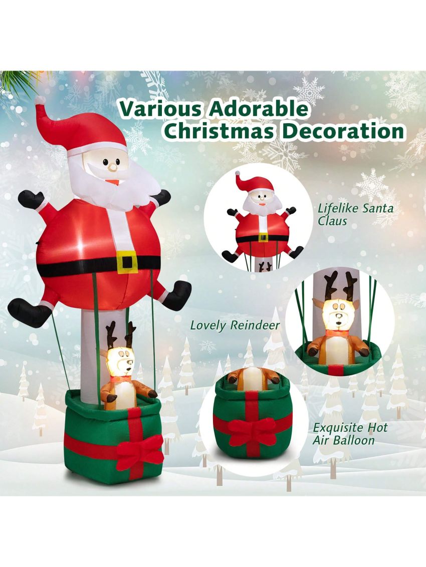 Gymax 8FT Inflatable Santa Claus & Reindeer Christmas Decoration w/ LED Lights