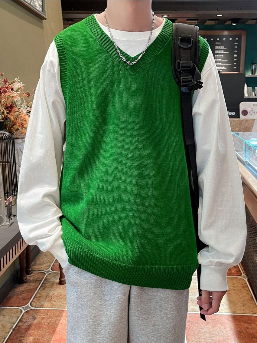 Manfinity Homme Solid Color V-Neck Sweater Vest For Men