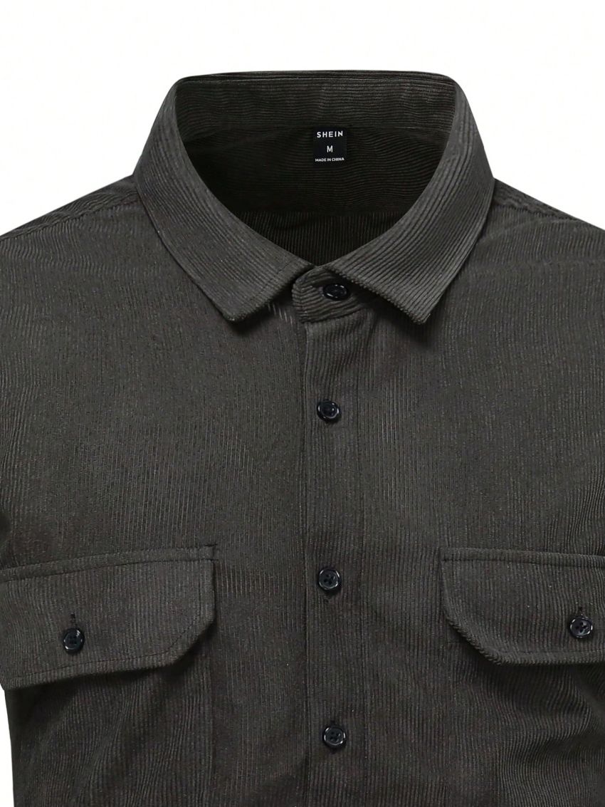 Manfinity Homme Loose Fit Men's Solid Color Long Sleeve Single-Breasted Shirt Jacket