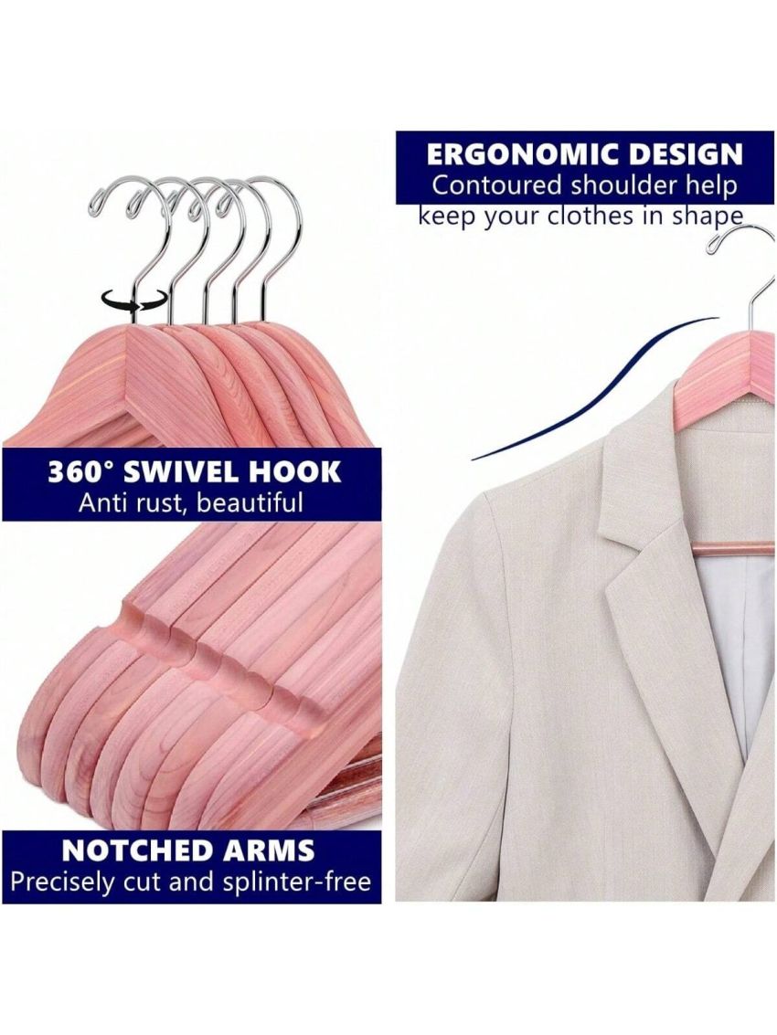 American Red Cedar Hangers 30 Pack, Smooth Finish Wood Coat Hangers for Suit Shirt, Aromatic Cedar Clothes Hangers with Swivel Hook & Notches for Dress, Jacket, Pants (Cedar,30)