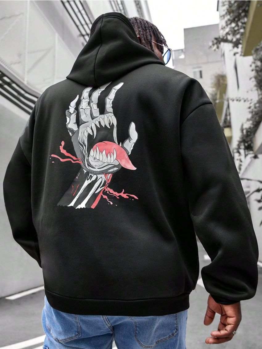 Manfinity LEGND Loose-Fit Men's Plus Size Hand Pattern Printed Knitted Casual Hoodie