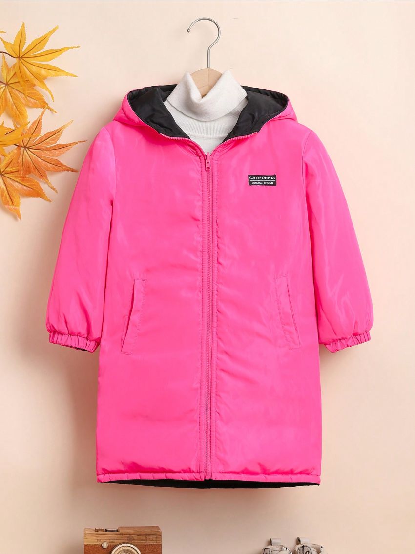 SHEIN Young Girl Zip Up Hooded Puffer Coat