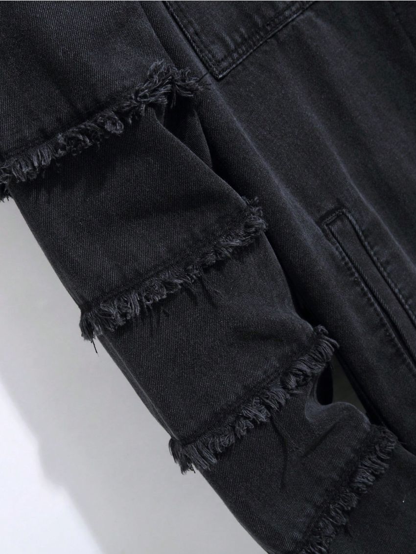 Extended Sizes Men's Plus Size Turn-down Collar Denim Jacket With Pockets