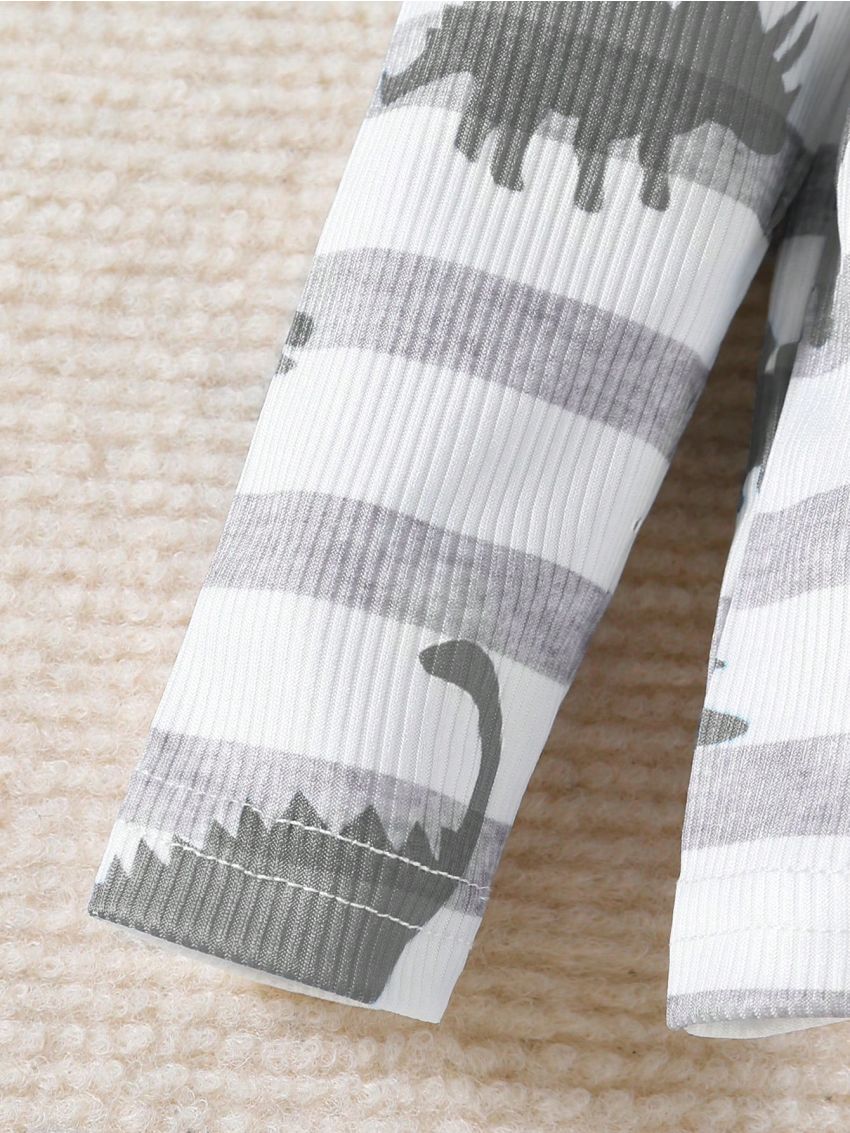 Baby Girl Striped & Dinosaur Skeleton Print PJ Set