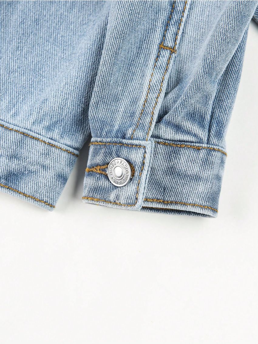 Baby Girl Letter & Heart Print Denim Jacket