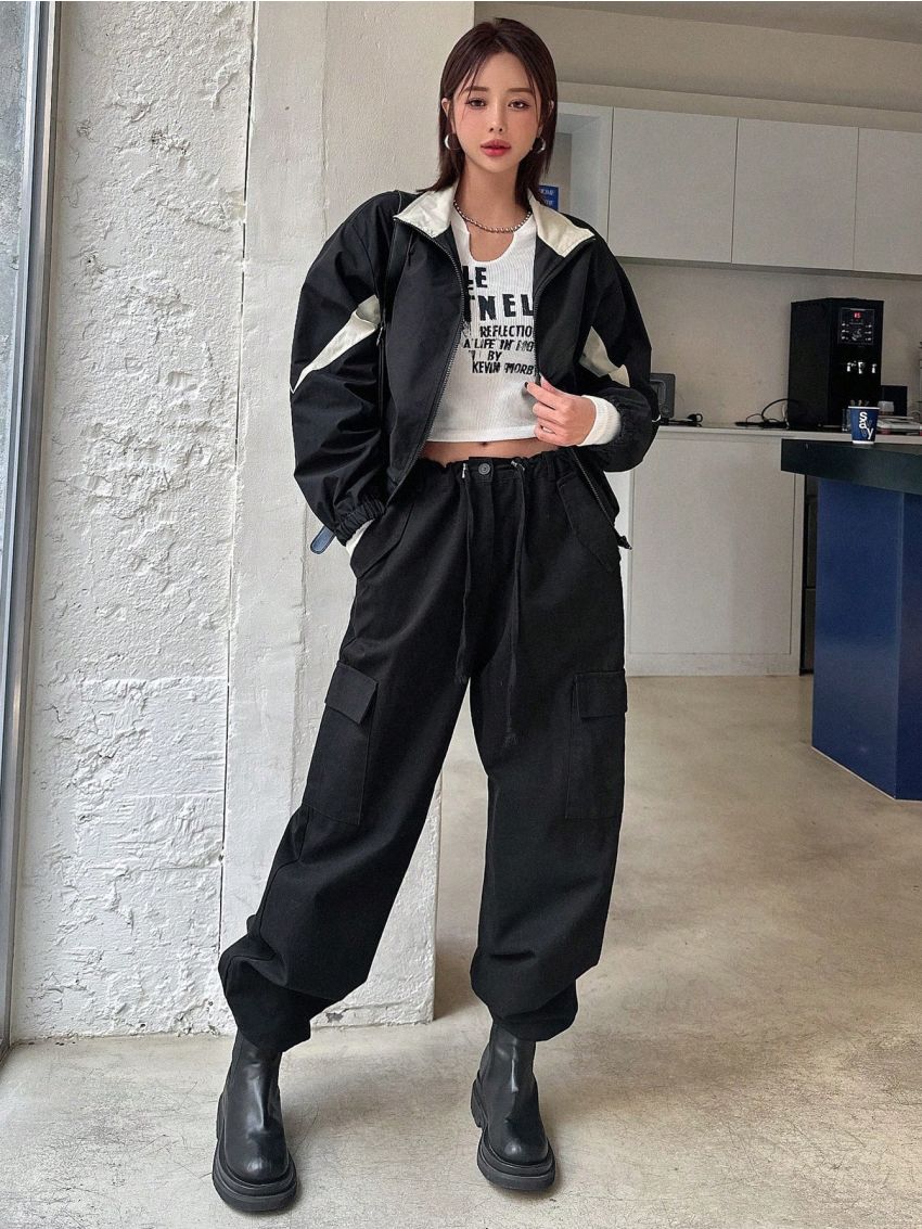 Dazy Star Women'S Color Block Zipper Jacket