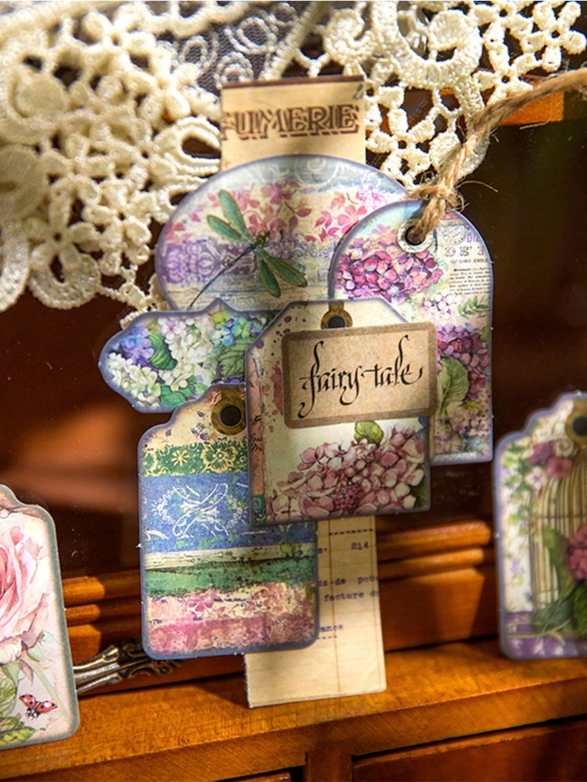 Random Design #flower Shop Vintage Botanical Floral Collage Shaped Hang Tag Decorative Stickers For Journal Planners