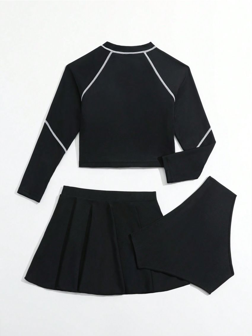 Tween Girls' Contrast Stitching Bikini Set