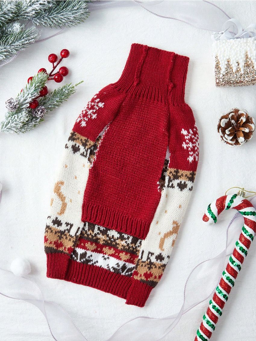 PETSIN Christmas Reindeer Patterned Pet Sweater, For Ferret