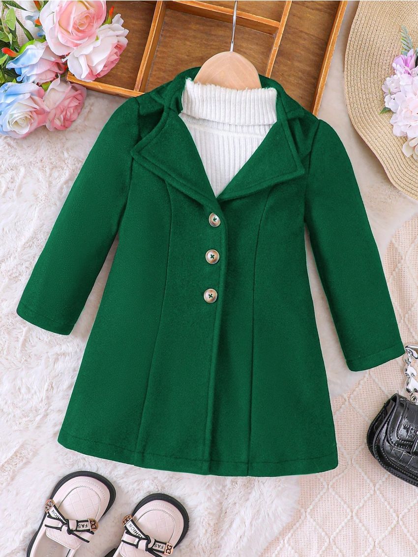 Toddler Girls' Woolen Coat With Turn-Down Collar For Autumn/Winter