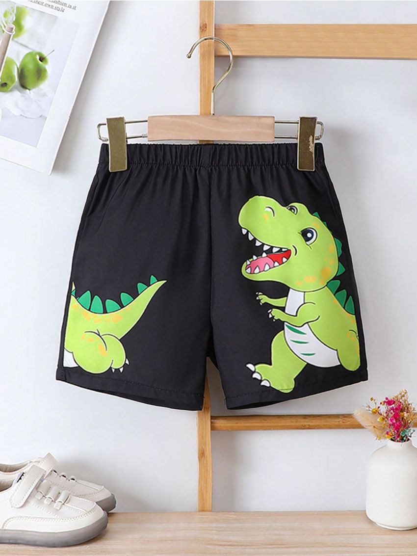 SHEIN Toddler Boys' Cute Dinosaur Digital Printed Shorts Suitable For Summer