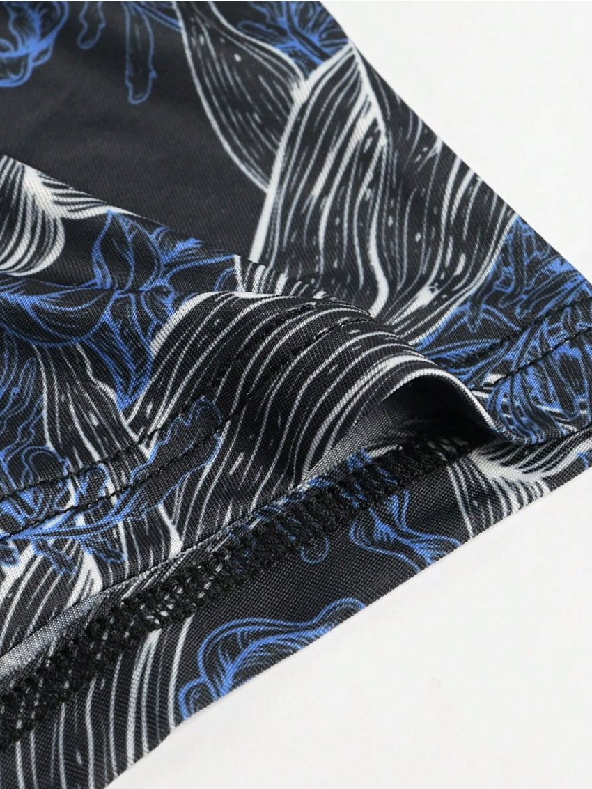 Men's Full-surface Printed Woven Belt Patchwork Flat Angle Underwear (2pcs Combination)