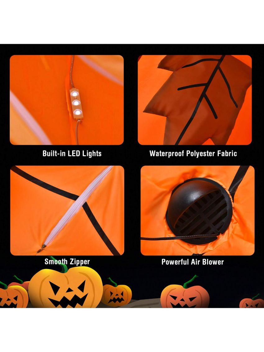 Costway 8FT Halloween Inflatable Pumpkin Head Dinosaur Blow Up with LED Lights