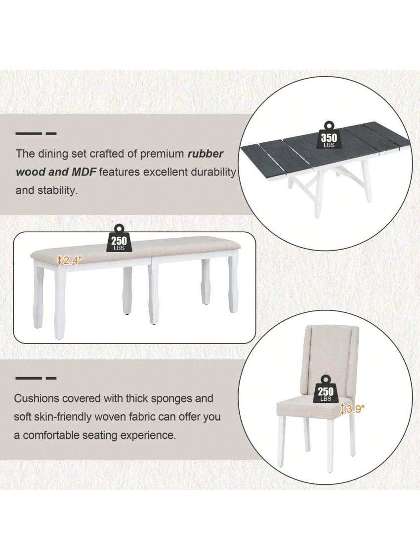 Nestfair Gray 6-Piece Dining Table with 4-Chairs and 1-Bench