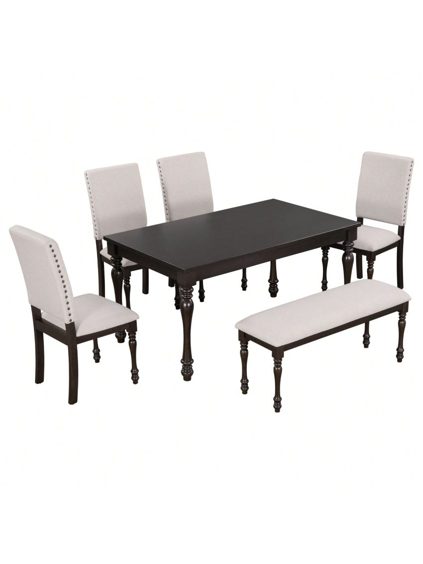 Nestfair 6-Piece Wood Dining Table Set with 4 Upholstered Chairs and Bench