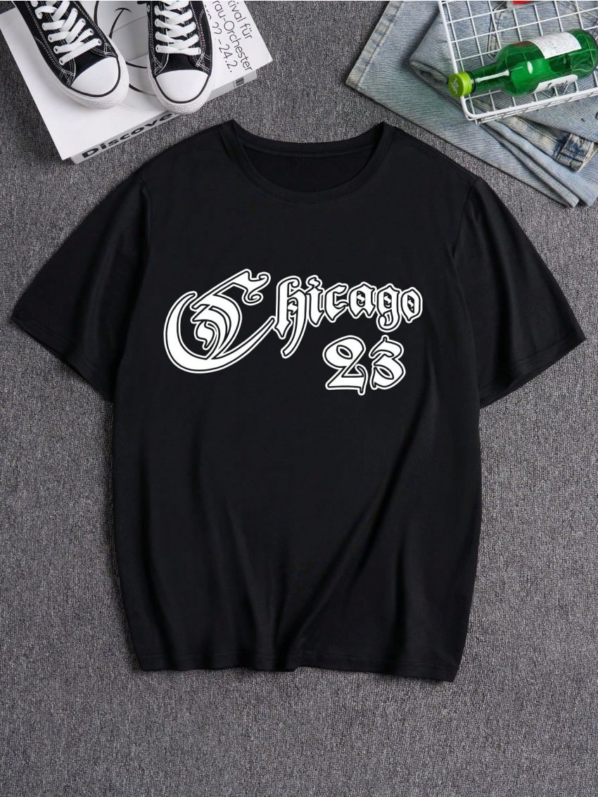 Manfinity LEGND Men'S Plus Size Round Neck T-Shirt With Letter & Number Print