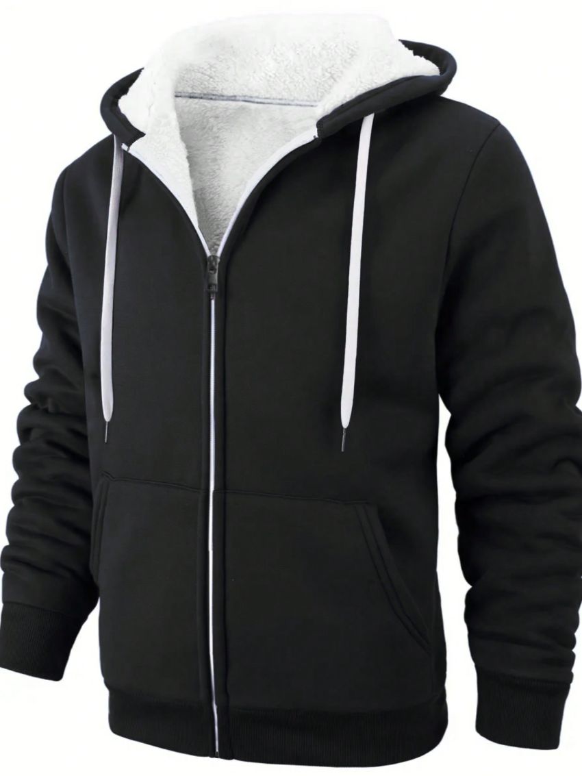 Men's Zipper Hooded Fleece Sweatshirt With Drawstring