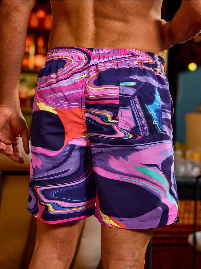 Men's Drawstring Fluid Printed Beach Shorts