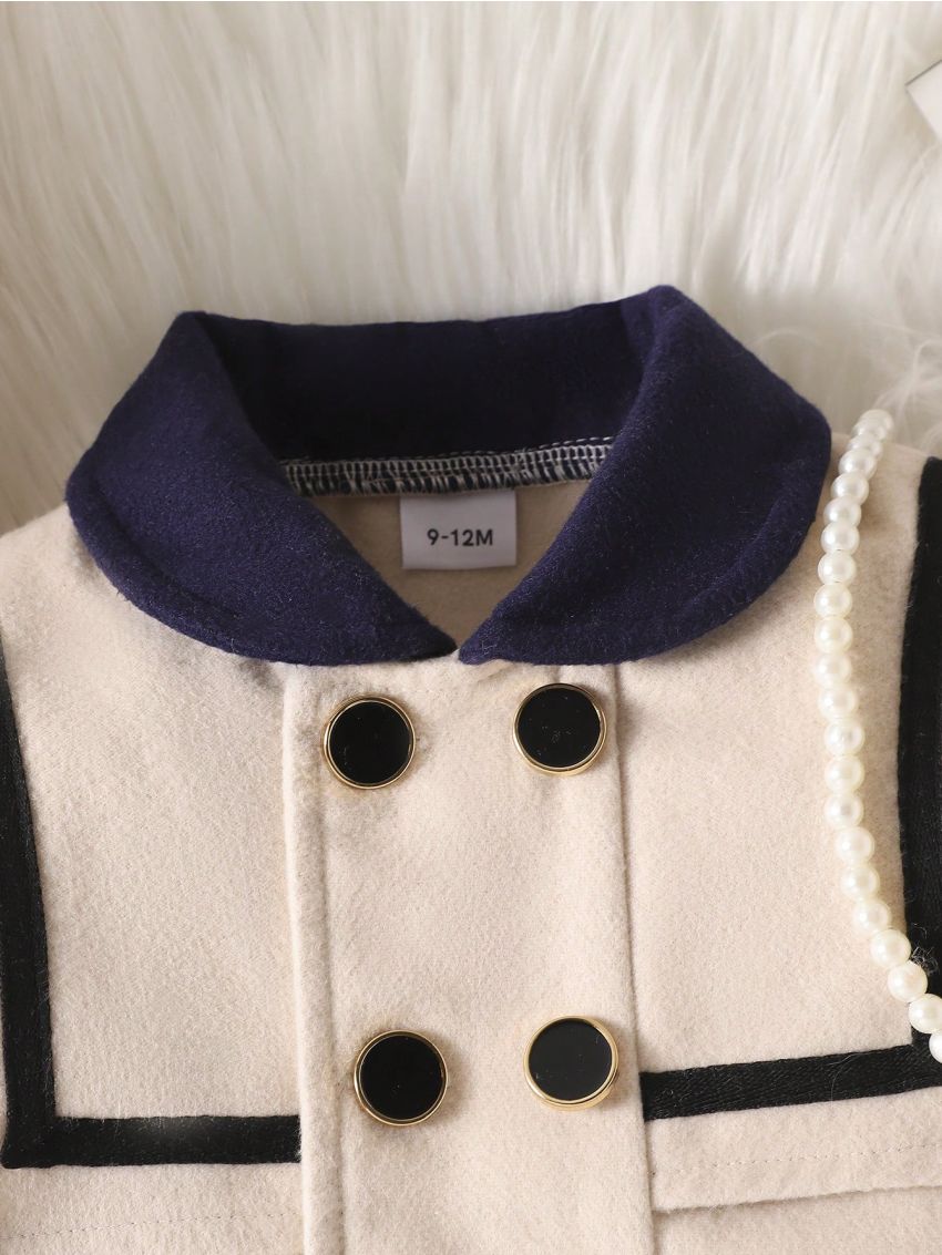 Simple Woolen Long-sleeved Coat For Babies And Girls, Everyday Autumn And Winter Style