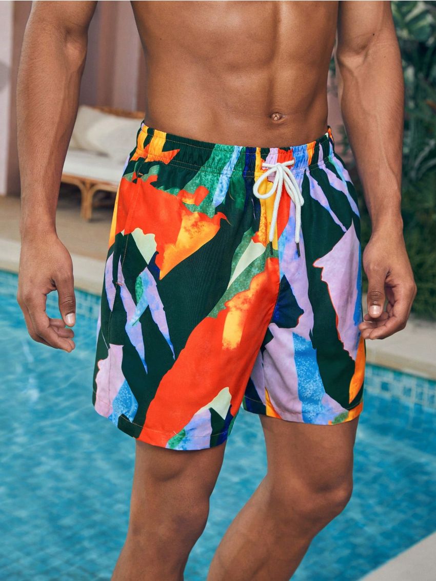 Men's Printed Drawstring Waist Beach Shorts