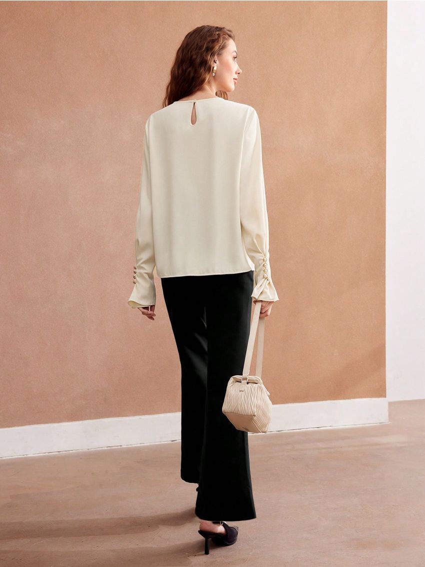 MOTF PREMIUM WOMEN'S KNIT DECORATIVE LONG SLEEVE SHIRT