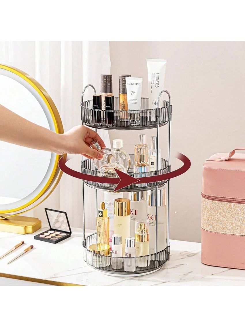 360° Rotating 3 Tiers Makeup Organizer, Bathroom Makeup Carousel Spinning Holder Rack, Large Capacity Cosmetics Storage Vanity Shelf Countertop, Fits Cosmetics, Perfume, Skin Care, Lipsticks