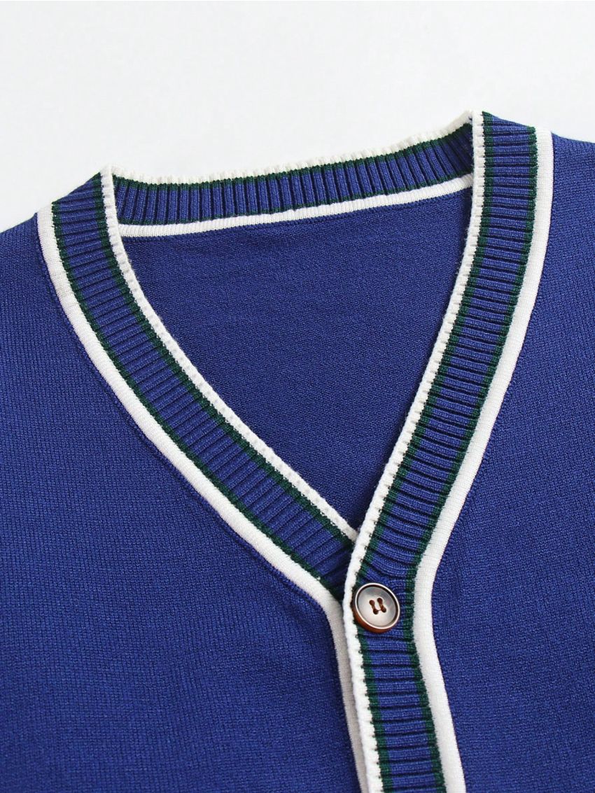 Teen Boy Contrast Trim Button Front Cardigan